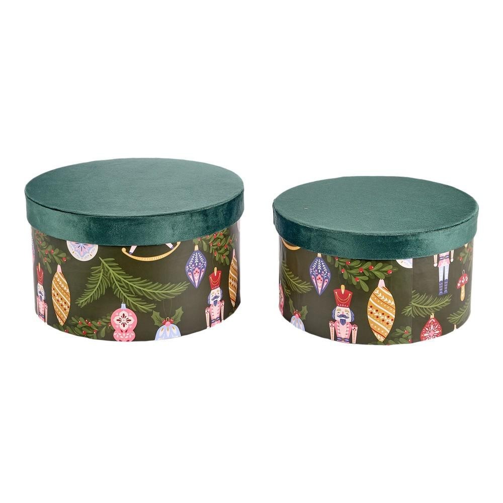 SET 2 SCATOLE DECORATE H.16 CM. VERDE SCURO